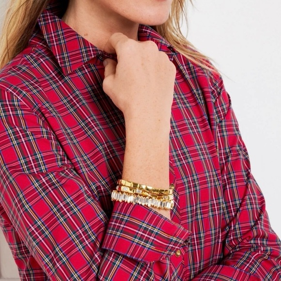 Talbots Button Down Blouse Red Tartan Plaid Gold Buttons Perfect Shirt Sz 12P - Picture 1 of 8